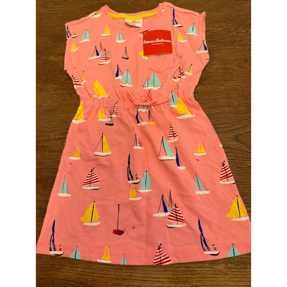Hanna Andersson Pink Sailboat Dress Girls NWT Nautical Summer Cotton